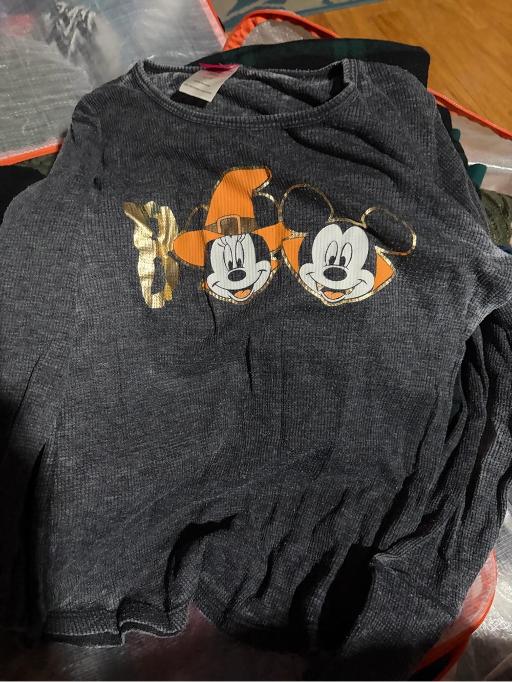 Disney Black Long Sleeve Tee with Halloween Minnie & Mickey Graphic- Girls